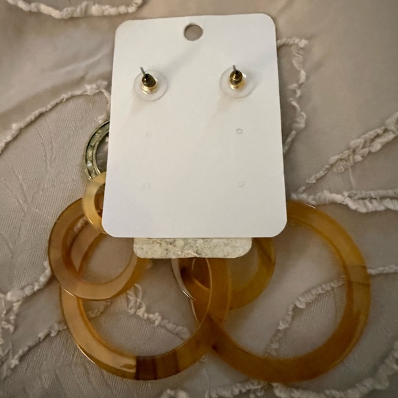 Stylish Gold and Tan Hoop Earrings - Picture 2 of 2